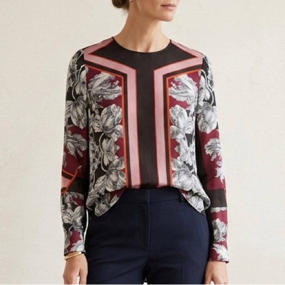 Clover Canyon Floral Sheer Long Sleeve Top Xs-Small